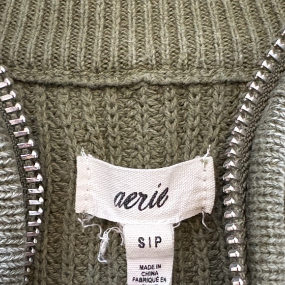 Aerie Olive Ribbed Knit with Zip Detail - Picture 2 of 2